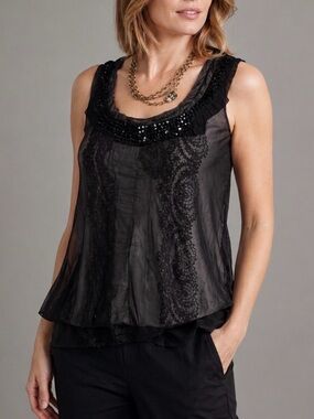 Vintage CAbi Black Jewel Layered Sleeveless Tank/Cami Top Size Small